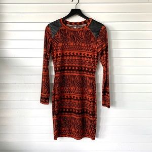 Juniors Long sleeve bodycon Aztec print dress